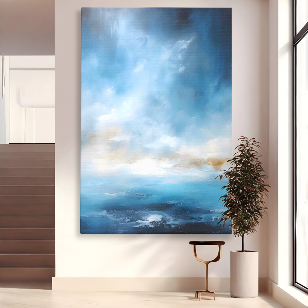 Tablou canvas cu tablou pictura abstracta cer si mare, fara rama, pe sasiu de lemn